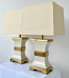 Pair of Asian inspired porcelain and brass table lamps France 1960s - 3806128