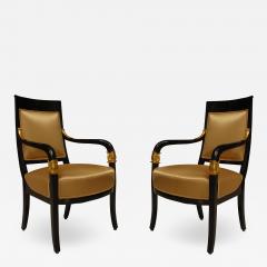 Pair of Austrian Biedermeier Ebonized Upholstered Armchairs - 1407678