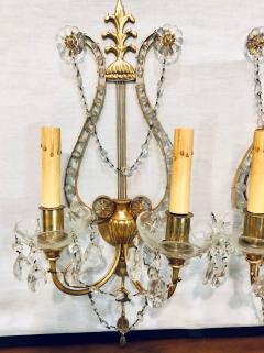 Pair of Bagues Louis XVI Style Lyre Back Crystal and Brass 2 Light Wall Sconces - 2976710