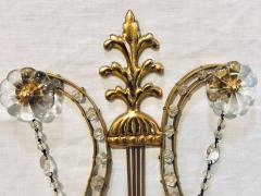 Pair of Bagues Louis XVI Style Lyre Back Crystal and Brass 2 Light Wall Sconces - 2976712