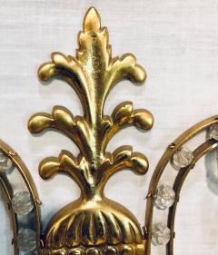 Pair of Bagues Louis XVI Style Lyre Back Crystal and Brass 2 Light Wall Sconces - 2976713