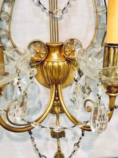 Pair of Bagues Louis XVI Style Lyre Back Crystal and Brass 2 Light Wall Sconces - 2976716