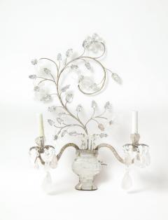 Pair of Bagues Style Rock Crystal Sconces with Vases and Flora - 2235853