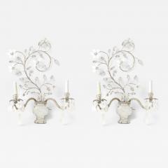 Pair of Bagues Style Rock Crystal Sconces with Vases and Flora - 2237670