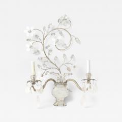 Pair of Bagues Style Rock Crystal Sconces with Vases and Flora - 2237671