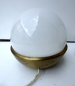 Pair of Ball Lamps Brass and Opaline Murano Glass Italy 1970s - 4209688