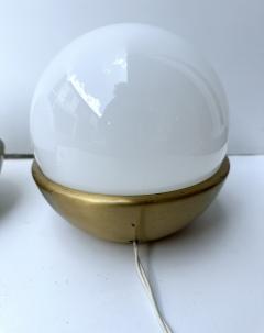 Pair of Ball Lamps Brass and Opaline Murano Glass Italy 1970s - 4209689