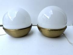 Pair of Ball Lamps Brass and Opaline Murano Glass Italy 1970s - 4209690