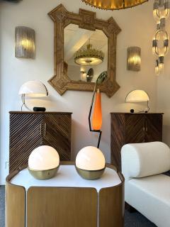 Pair of Ball Lamps Brass and Opaline Murano Glass Italy 1970s - 4209692