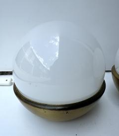 Pair of Ball Lamps Brass and Opaline Murano Glass Italy 1970s - 4209693
