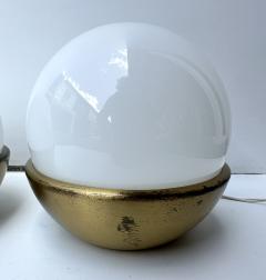 Pair of Ball Lamps Brass and Opaline Murano Glass Italy 1970s - 4209694