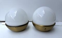 Pair of Ball Lamps Brass and Opaline Murano Glass Italy 1970s - 4209695