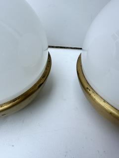 Pair of Ball Lamps Brass and Opaline Murano Glass Italy 1970s - 4209696
