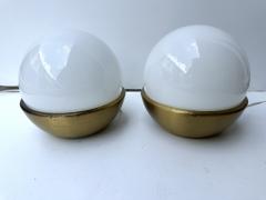 Pair of Ball Lamps Brass and Opaline Murano Glass Italy 1970s - 4209697
