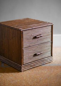 Pair of Bamboo Bedside Tables with Leather Bindings Set of 2 - 3347716