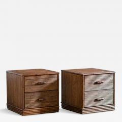 Pair of Bamboo Bedside Tables with Leather Bindings Set of 2 - 3360393