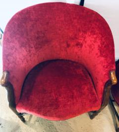 Pair of Bamboo Legged Cherry Red Velour 19th 20th Century Barrel Back Chairs - 2938794