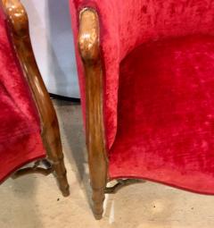Pair of Bamboo Legged Cherry Red Velour 19th 20th Century Barrel Back Chairs - 2938795