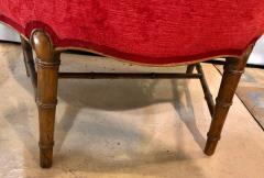 Pair of Bamboo Legged Cherry Red Velour 19th 20th Century Barrel Back Chairs - 2938796