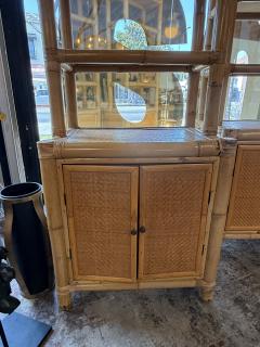 Pair of Bamboo and Woven Rattan Bookcases with Cabinet Bases 1970s - 4655089
