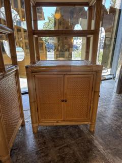 Pair of Bamboo and Woven Rattan Bookcases with Cabinet Bases 1970s - 4655090