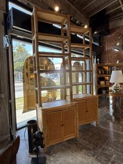 Pair of Bamboo and Woven Rattan Bookcases with Cabinet Bases 1970s - 4655091