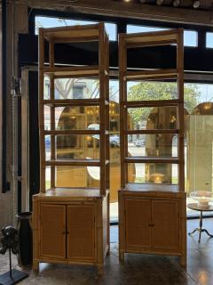 Pair of Bamboo and Woven Rattan Bookcases with Cabinet Bases 1970s - 4655092