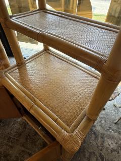 Pair of Bamboo and Woven Rattan Bookcases with Cabinet Bases 1970s - 4655097