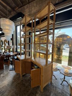 Pair of Bamboo and Woven Rattan Bookcases with Cabinet Bases 1970s - 4655098