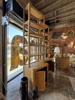 Pair of Bamboo and Woven Rattan Bookcases with Cabinet Bases 1970s - 4655099