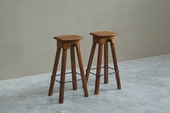Pair of Bar Stools in Solid Oak and Wrought Iron Mid 20th Century - 4803296