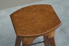 Pair of Bar Stools in Solid Oak and Wrought Iron Mid 20th Century - 4803414
