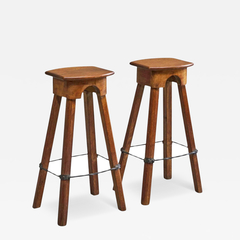 Pair of Bar Stools in Solid Oak and Wrought Iron Mid 20th Century - 4804108