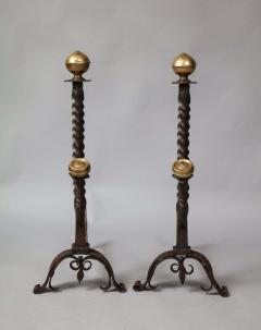 Pair of Baroque Bronze and Iron Andirons - 1724583