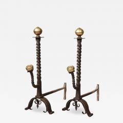 Pair of Baroque Bronze and Iron Andirons - 1724937