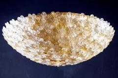 Pair of Barovier Toso Ceiling Light Murano Glass Gold and Ice Flowers Basket - 1561773