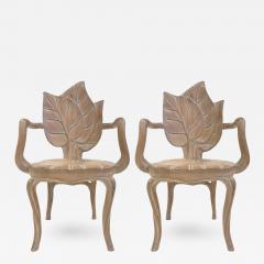 Pair of Bartolozzi Maioli Carved Wooden Leaf Armchairs - 423569