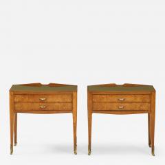 Pair of Bedside Tables in Thuja Burl Wood Brass and Glass - 2311861