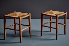 Pair of Beechwood Stools with Woven Rush Seats - 4813864