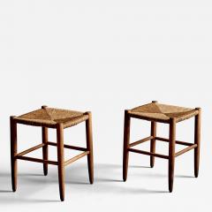 Pair of Beechwood Stools with Woven Rush Seats - 4816667