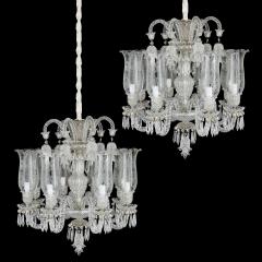Pair of Belle poque clear cut and etched glass 6 light chandeliers - 3416505