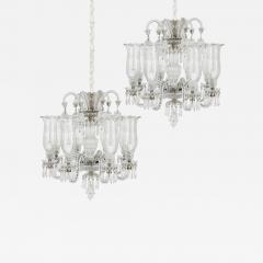 Pair of Belle poque clear cut and etched glass 6 light chandeliers - 3418868