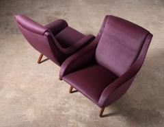 Pair of Bengt Ruda Model 90 Scandinavian Modern Lounge Chairs in Wine Velvet - 4193676