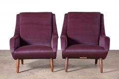 Pair of Bengt Ruda Model 90 Scandinavian Modern Lounge Chairs in Wine Velvet - 4193680