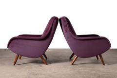 Pair of Bengt Ruda Model 90 Scandinavian Modern Lounge Chairs in Wine Velvet - 4193681