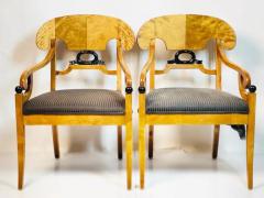 Pair of Biedermeier Arm Chairs in Flame Birch Wood Sweden 1900s - 3438219