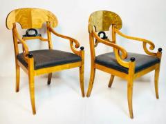 Pair of Biedermeier Arm Chairs in Flame Birch Wood Sweden 1900s - 3438255