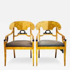 Pair of Biedermeier Arm Chairs in Flame Birch Wood Sweden 1900s - 3440077