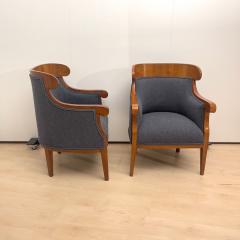 Pair of Biedermeier Bergere Chairs Cherry Wood Gray Boucle Austria circa 1830 - 3988730