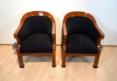 Pair of Biedermeier Bergere Chairs Walnut Veneer Vienna Austria 19th Century - 2567185